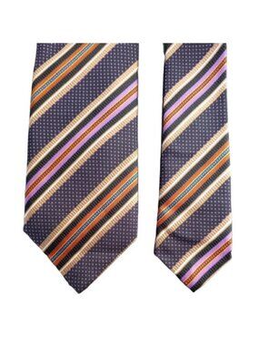 JZ Richards Mens Necktie Tie Purple Lavender Blue Black Orange Stripes Silk 58"